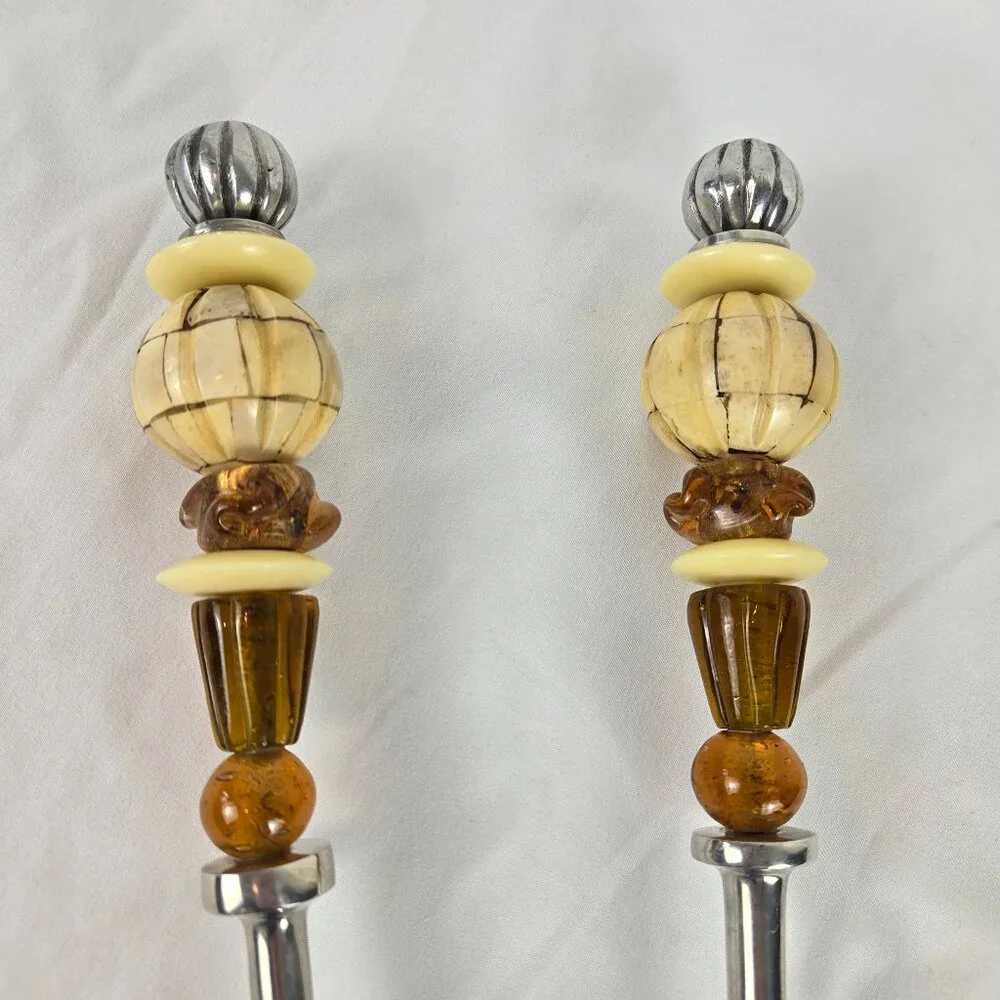 Vintage Serving Pieces Fork Spoon Amber Glass Cream Bakelite Beads Silver Plate